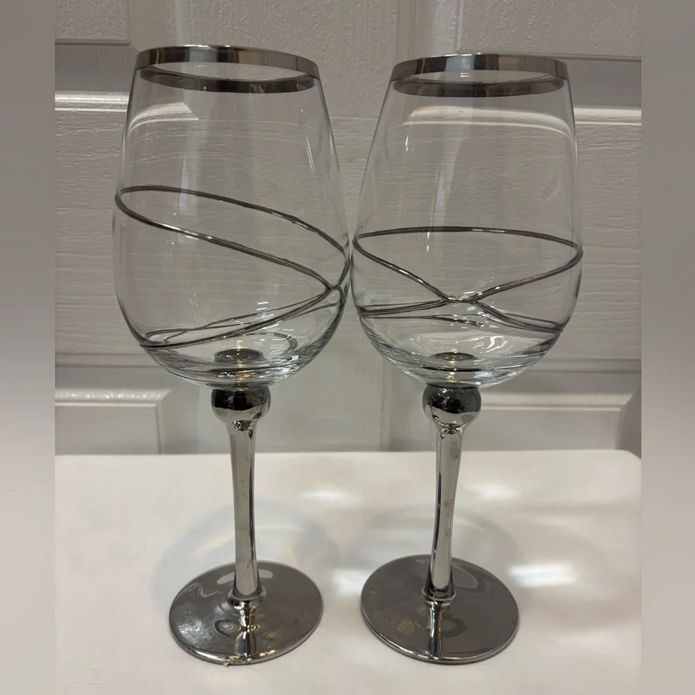 Z Gallerie clear with silver accents, Silver Rimmed & Stemmed 32Oz Wine Glasses